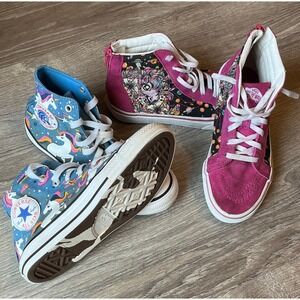 Converse‎ + Vans UNICORNS Bundle Hi-Top Sneakers Blue + Fuchsia Child Size 2